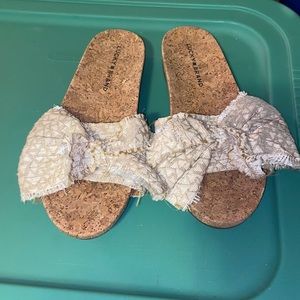 Lucky brand cork bow slide sandals